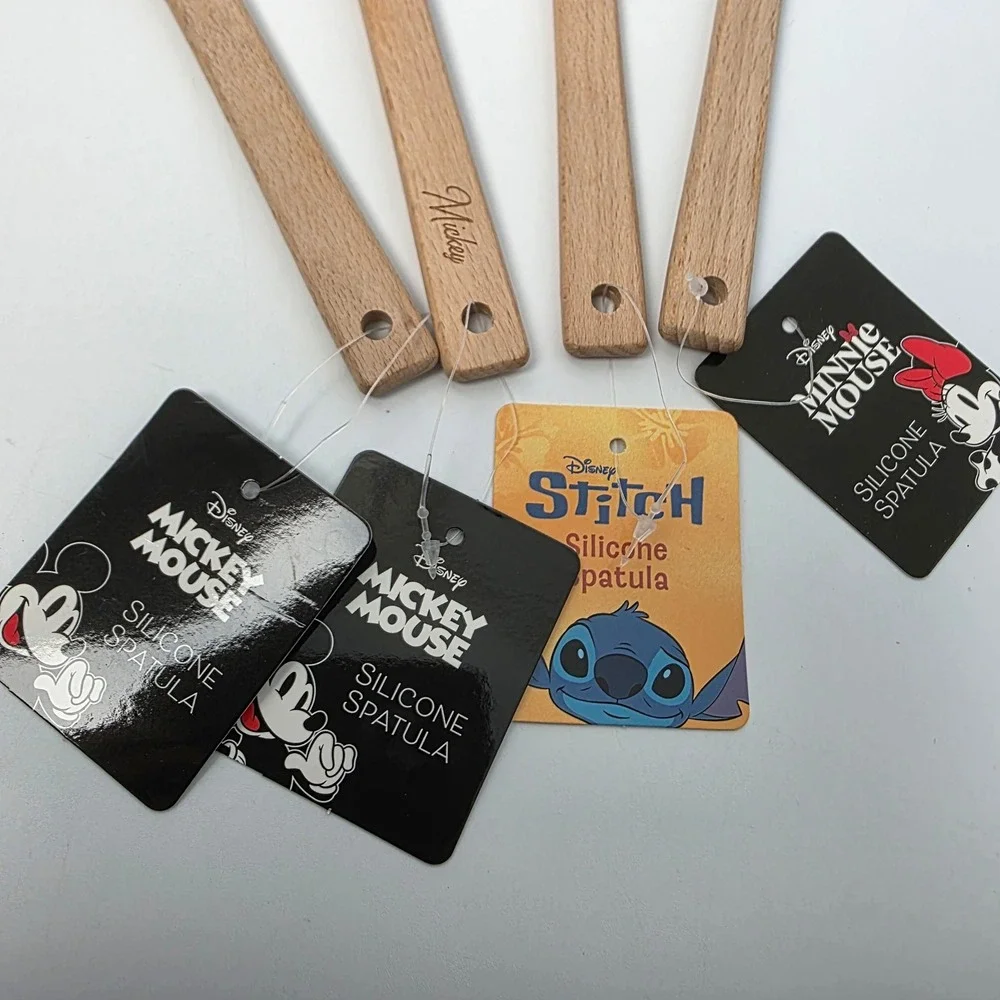 Disney Silicone Spatula Set 4pc Mickey Minnie Mouse Stitch Wood Handle New